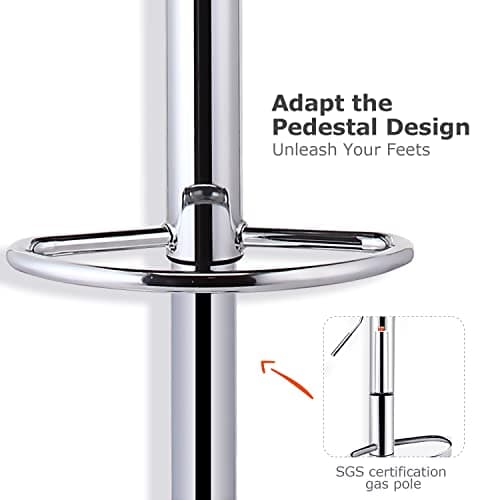 Leader Accessories Lot de 2 Tabourets de Bar,Double Couture Dos Carré avec Bouton Décoration, Réglage en Hauteur avec Dossier,Revêtement en PU, Rotatif à 360 Dégrées, pour Comptoir,Cuisine,Gris Clair