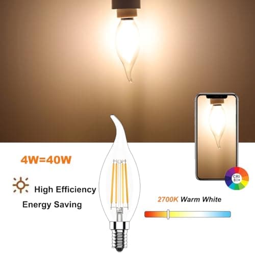 Zcexhph Ampoules Bougie à Filament LED E14,C35 4W Ampoule à Filament,Blanc Chaud 2700K Lampe de Bougie Vintage,400LM,Non Dimmable Ampoule Edison,10 Pièces