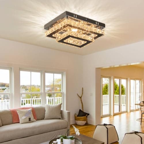 Finktonglan Plafonnier LED en cristal Lampe de plafond rectangulaire moderne K9 en acier inoxydable lustre encastré pour salon chambre à coucher salle à manger (dimmable)