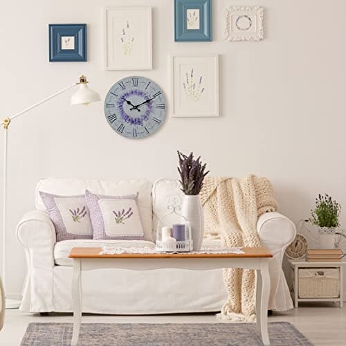 Rebecca Mobili Horloge Murale, Horloge Suspendue pour Cuisine, MDF, Blanc Noir Violet, Impression De Fleurs, Style Shabby Chic - Diamètre 33,8 cm x P 4 cm - Art. RE6806