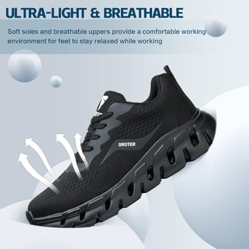 HEOAARG Chaussures de Sécurité Hommes Femme Embout Acier Chaussures de Travail Légère Respirant Antidérapante Basket de Securite Chaussure de Chantier,Noir EU 42