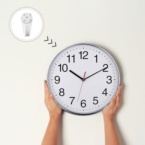 Plumeet Grande Horloge Murale, 30cm Horloge Murale Décorative de Qualité, Mécanisme Silencieux à Quartz, pour Maison/Cuisine/Bureau/École,Fonctionne sur Pile (Chrome)