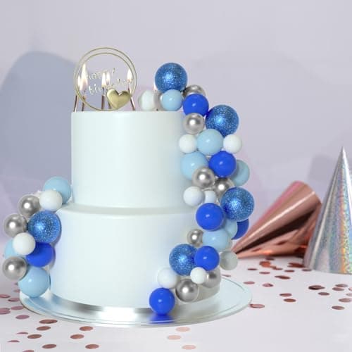 ASTARON 50 pièces décorations de gâteau en forme de boules Mini ballons Bâtonnets de décoration de gâteau Boules en mousse Pics à gâteau pour fête de mariage Anniversaire (série bleue)