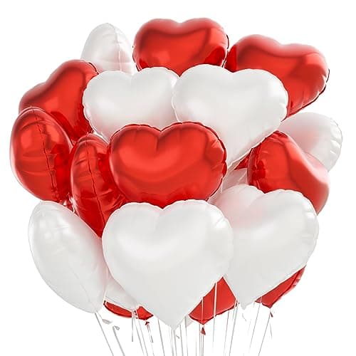 Ballon Coeur rouge blanc 24 pcs, Baudruche en Forme de Coeur,Ballons de Fleuret,Ballon Helium Coeur pour Anniversaire, Mariage, Saint Valentin, décoration de fête de Noël