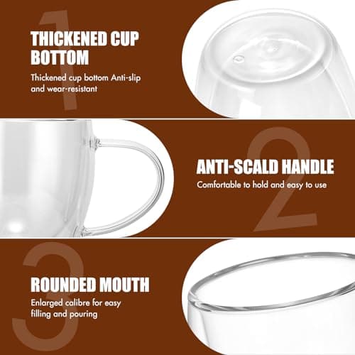 ALLOMN Lot de 2 tasses à café à double paroi, 250 ml, cappuccino, latte, macchiato avec poignée, résistantes à la chaleur, pour café, thé, lait, jus, crème glacée
