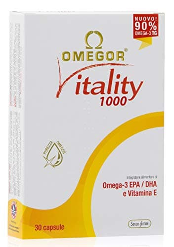 Omegor Vitality 1000 - Supplément alimentaire avec 90% des oméga 3 sous forme de triglycérides - avec de la vitamine E - pour le cœur, la vision et le cerveau en santé - 30 gélules