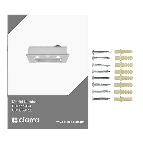 Ciarra Hotte Aspirante Encastrée - Hotte de Cuisine Intégrée - 300 m3/h - 52cm - Evacuation ou Recyclage - Filtre Charbon NON Inclus - 3 Vitesses - LED Eclairage - Noir - CBCB5913A