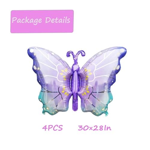 Ballons Papillon, 4 pièces Ballons en Papier Aluminium Papillon, Ballon Papillon Violet, Papillon Decoration, pour Anniversaire Filles Fête à Thème Papillon Fête de Jardin Mariage