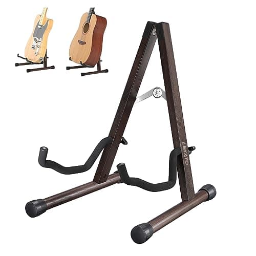 LEKATO Support de guitare électrique avec cadre en A - En bois avec rembourrage en mousse - Pour guitares électriques/acoustiques, basses, banjos, ukulélés, noyer noir