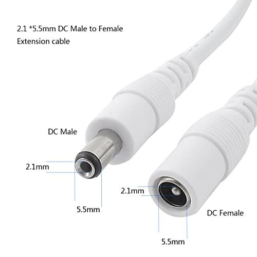 Liwinting 5 Mètres Rallonge Cordon d'alimentation DC 2,1mm x 5,5 mm Mâle à Femelle Connecteur pour Adaptateur Secteur, LED, CCTV Camera Power, Voiture, Moniteurs, et Plus - Blanc