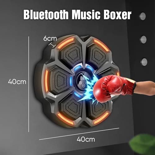 Machine de Boxe Musicale, Smart LED, Bluetooth, avec Gants de Boxe, Cible de Boxe Murale, 9 Modes de Vitesse et Mode de comptage pour Adultes et Enfants (Gants A)