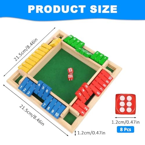 mellystore Shut The Box Jeu de Dés en Bois pour 2 à 4 Joueurs Jeux de Table en Bois Mathématiques Traditionnels Jeu de Société en Bois Classique pour Salle de Classe, Maison, Fête Ou Pub (4 Couleurs)