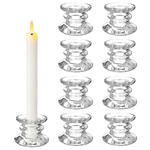 Lot de 8 Bougeoir Verre pour Bougies Bâtons, Chandelier Bougeoir Transparents pour Centre de Table Mariage,Élégants Chandeliers pour Table décorations