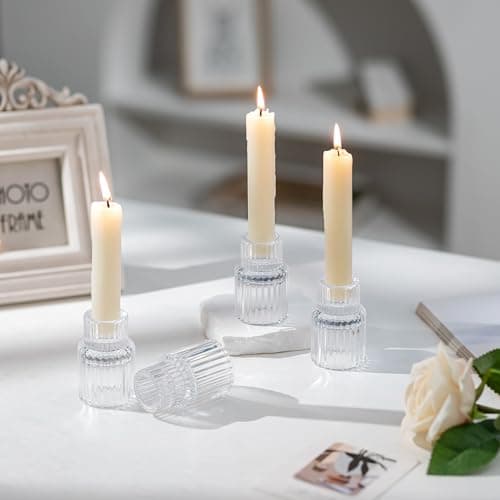 Romadedi Petite Chandelier Bougeoir Verre - Lot de 20 Bougeoir Decoratif Mariage Noel Decoration Maison, Supports pour Bougies Coniques Centre de Table Salon Chambre