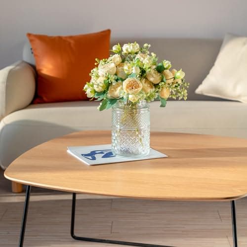Hobyhoon Lot de 4 Bouquets de pivoines artificielles pour décoration de Vase, Mariage, décoration d'intérieur (Beige)