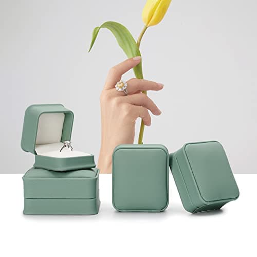 Oirlv Matcha Vert Pu Cuir Boîte à Bagues Boîte à Bijoux pour Mariage,Suggestion,Anniversaire,Saint Valentin,Centre Commercial Compteur Bijoux Présentoir