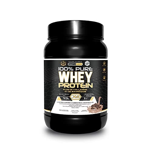 Whey Protein | Protéine pure avec Collagène + Magnésium | Tonifie et augmente la masse musculaire | Protège les muscles et aide à la récupération des tissus fibreux | 1000g de protéines chocolat