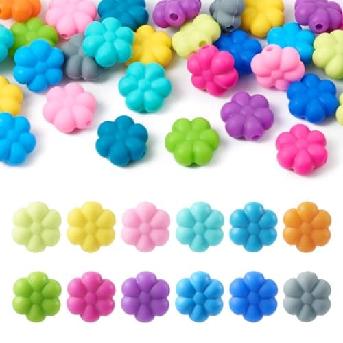 Boutigem Lot de 48 perles en silicone en forme de marguerite pour collier, bracelet, porte-clés, fabrication de bijoux, SIL-TA0001-50-BG-EU