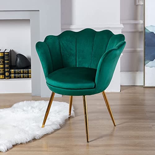 Wahson Fauteuil en Velours Fauteuil Coquillage avec Pieds Doré, Fauteuil Chambre Confortable Chaise Relax pour Salon/Chambre (Vert)