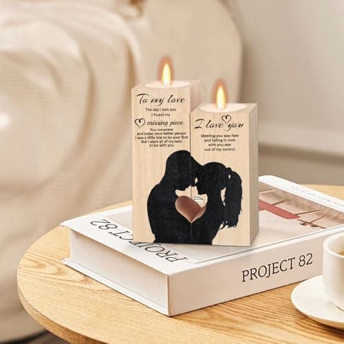 Bieiyhe Bougeoir en Bois en Forme de Coeur Bougie Meilleure Amie Petite Amie Meilleur Cadeau Bougeoir Bougeoir d'anniversaire Bougeoir Imprimé Bougies Personnalisées Bougie Déccrative pour Mariage