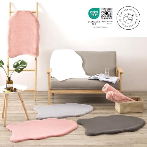 Teppich Wölkchen Tapis Moelleux en Fausse Fourrure - Fourrure De Lapin, Fourrure Courte, Tapis À Poils Longs pour Salon Ou Chambre À Coucher - Beige - 30cm Rond