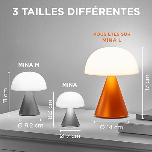 Lexon MINA L Lampe Champignon LED sans fil rechargeable, lampe à poser avec 9 couleurs de lumière avec variateur d'intensité, tactile et rechargeable, jusqu'à 24h d'autonomie - Orange