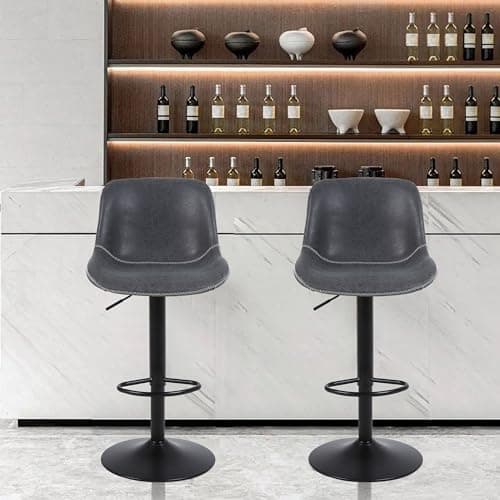 Ermnois Lot de 2 tabourets de Bar pivotants avec Dossier Chaises de Bar Modernes réglables sans accoudoirs en Cuir synthétique Noir