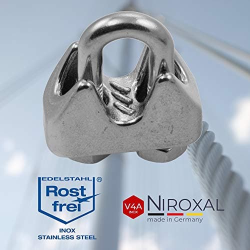 1 serre-câble en acier inoxydable de 3 mm A4 - Convient pour fil de 3 mm de diamètre - Avec cosse assortie - En acier inoxydable V4A pour câble en acier - Corde en acier galvanisé