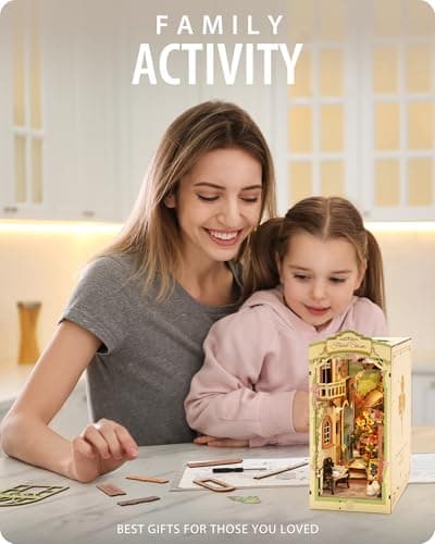 Rolife Book Nook Coin des Fleurs Booknook avec Lumière LED Kit Maisons de Poupées DIY Maison Miniature Puzzle en Bois 3D pour Adultes Bibliothèque Décoration Cadeau d'anniversaire