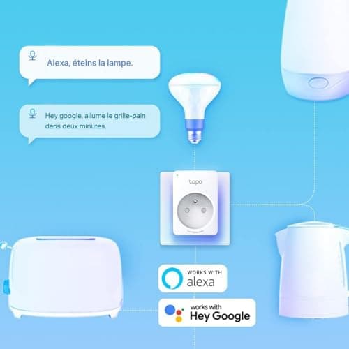 Tapo Prise Connectée WiFi, Prise Intelligente compatible avec Alexa et Google Home, 10A Type F, Contrôler le radiateur, la cafetière, la lampe à distance, aucun hub requis, Tapo P100(4-pack)
