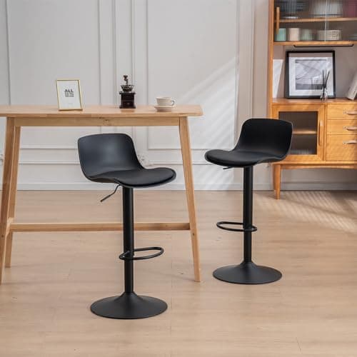 YOUNIKE Tabouret Bar Chaises Haute de Bar Assise Tabouret d'îlot Central Cuisine Siege Bar Lot de 2 Industriel Moderne Reglable Rotation Metal Pivotante Noir