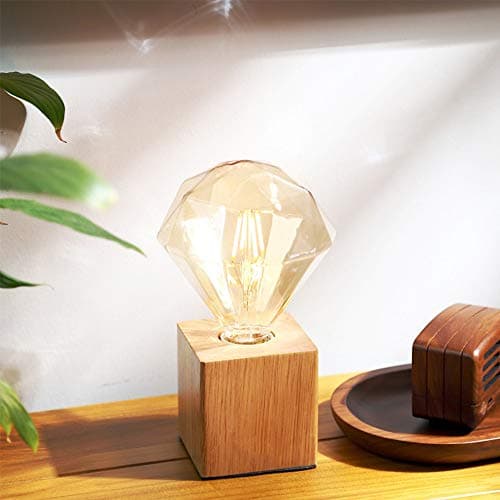 Mengjay Support de Douille E27 en Bois carré Lampe de Table Prise EU Standard Luminaire de Décoration Pour Bureau, Maison, Café, Bar, Restaurant