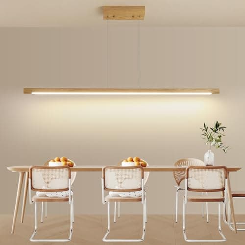 Mikeru 100cm Lampe Pendante Carrée En Bois De Frêne, Lampe Pendante Minimaliste Dimmable De 10% à 100% Luminaires Pendants Réglables En Hauteur