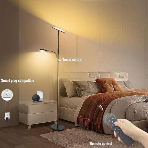 LED Lampadaire, 44W 4500LM Super Lumineux Lampadaire sur Pied Salon, Dimmable 2700K-6500K Lecture Lampadaires avec Télécommande et Contrôle Tactile, Lampadaire Haut pour Salon Chambre Bureau