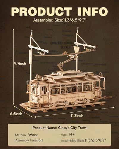 ROBOTIME Puzzle 3D en Bois pour Adultes - Tramway Classique de la Ville, Kit de Maquette d'engrenage de Construction, Décoration Exquise Cadeaux