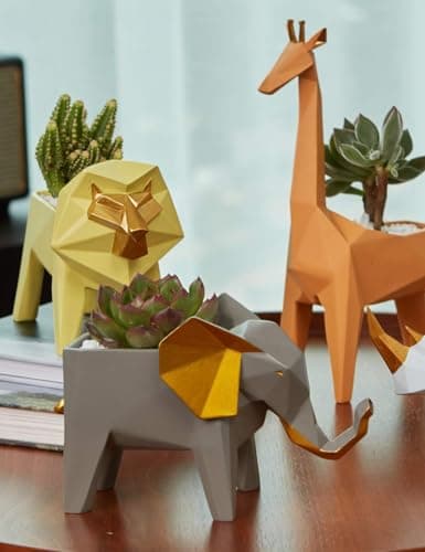 Amoy-Art Succulent Planteur Giraffe Arts Statue Animal Cadeau Décor Moderne Figurine Sculpture Maison Décoration Résine Cactu Pot 23cm