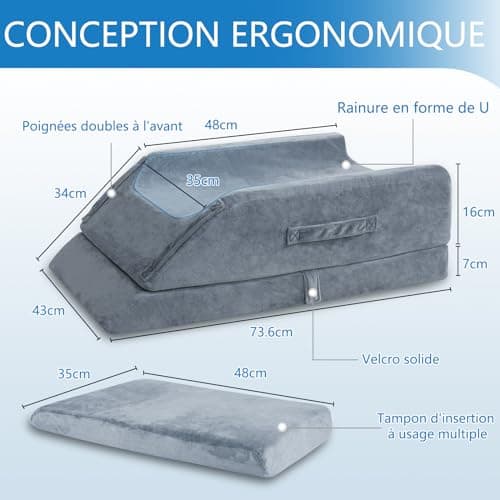 Coussin Veineux Réglable Hauteur pour deux jambes, pour Après une Opération, une Blessure ou Se Reposer-Coussin Ergonomique en Forme de Coin Coussin de Surélévation Jambes, Coussin Lymphatique