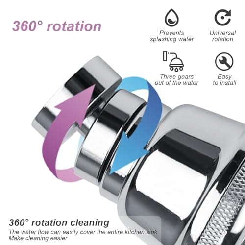 Mousseur Robinet Economie Eau, Brise jet Robinet Cuisine Acier Inoxydable Anti-Eclaboussures, 360° Rotation Mousseur Robinet 3 Modes Débit D'eau, convient Cuisine Salle Bain L'évier 0XBIT