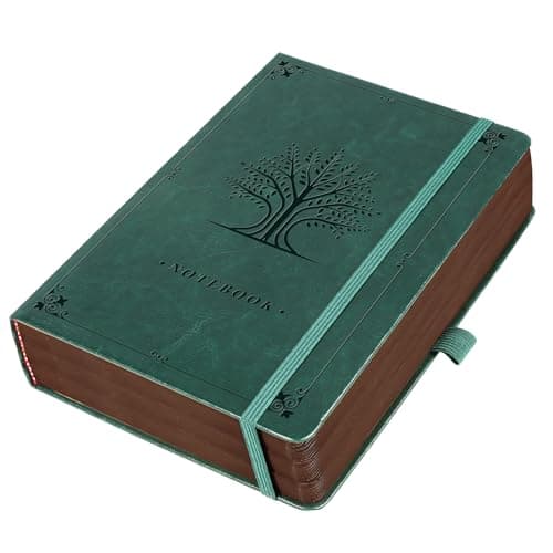 HOMEMARS Cahier A5, Cahier de Note, Notebook, Carnets et Journaux, 320 Pages, 100 GSM, Ligné,Vert, Carnet De Notes De Journal Épaissi,Carnet numéroté, Journaux en cuir épais, conception d’arbre