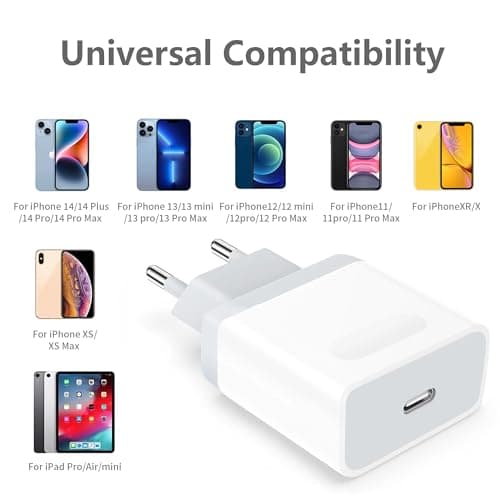 Anigaduo 25W USB C Rapide Chargeur et 2M Cable for iPhone 14/14 Plus/14 Pro/14 Pro Max/13/12/11/SE/X/XS/XR/8/7/6, USBC Prise Secteur Mural Type C Alimentation Adaptateur