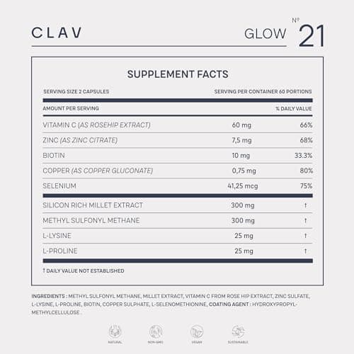 GLOW - Vitamines Cheveux avec Biotine Zinc Sélénium et Extrait de Millet - 120 Gélules (2 Mois) - Complement Alimentaire Cheveux, Peau et Ongles - Vegan