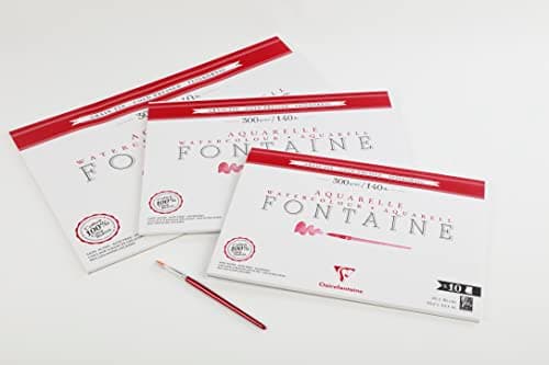 Clairefontaine 975514C Bloc Encollé 1 Côté Fontaine - 10 Feuilles Papier Aquarelle Blanc 100% Coton Grain Fin Qualité Professionnelle 36x51 cm 300g