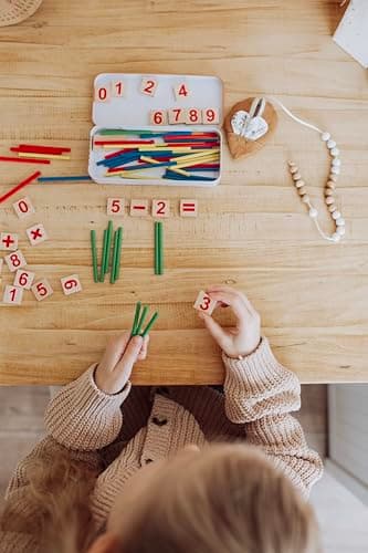 Natureich Montessori Mathématique Tableau Garçon et Fille, Enfants à Partir 3 Ans, Planche Empilage Éducatif, Jouets en Bois Boîte en métal Apprends à Compter, 0-9 Nombres, Motrices 1x1 Multiplication