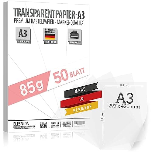 Papier calque blanc transparent imprimable - DIN A3 - Papier calque pour imprimer et bricoler - Couleur : blanc - Qualité supérieure 85 g/m2 - Fabriqué en Allemagne - À découper