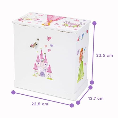 Jewelkeeper - boîte à bijoux princesse musicale, boite a bijoux musicale princesse fille avec 3 tiroirs de rangement, licorne et château au royaume des fées - mélodie danse de la fée dragée