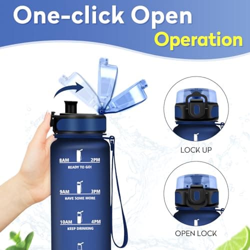 KollyKolla Gourde 1L, Bouteille d'eau, Étanche & Réutilisable, Gourde Sport avec Filtre et Marqueur de Temps, sans BPA, Gourde Motivation pour Enfant, Adulte, Cyclisme, Bureau, l'école, Camping
