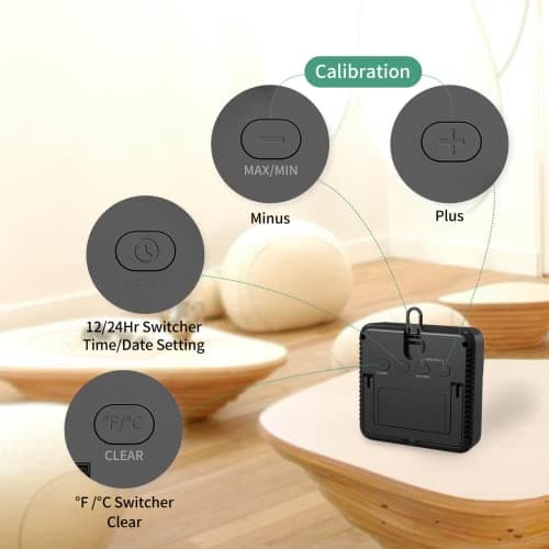 NOKLEAD thermometre interieur hygrometre-thermomètre digital maison avec Grand rétroéclairage tactile, Max/Min Horloge de Confort d'Air Moniteur humidimetre pour Serre Chambre de Bébé Chambre,Noir