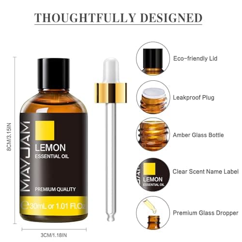MAYJAM Huile Essentielle de Citron 30ML de Haute Qualité pour Diffuseur, Humidificateur, DIY, Home, Wardrobes