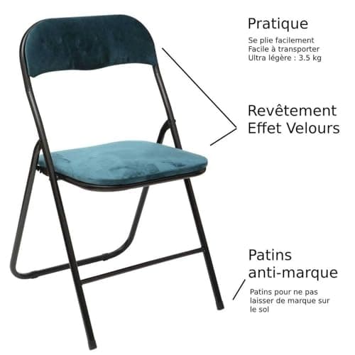 Toilinux.com Lot de 6 Chaises Pliantes Effet Velours - Bleu