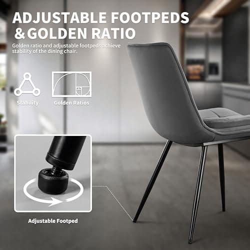 STOOLINK Lot de 2 Chaise Salle à Manger, Chaise de Salle à Manger en Velours, Moderne Chaise de Salle Rembourrée, Chaise de Cuisine sans Accoudoirs Design en Damier pour Cuisine, Salon - Gris